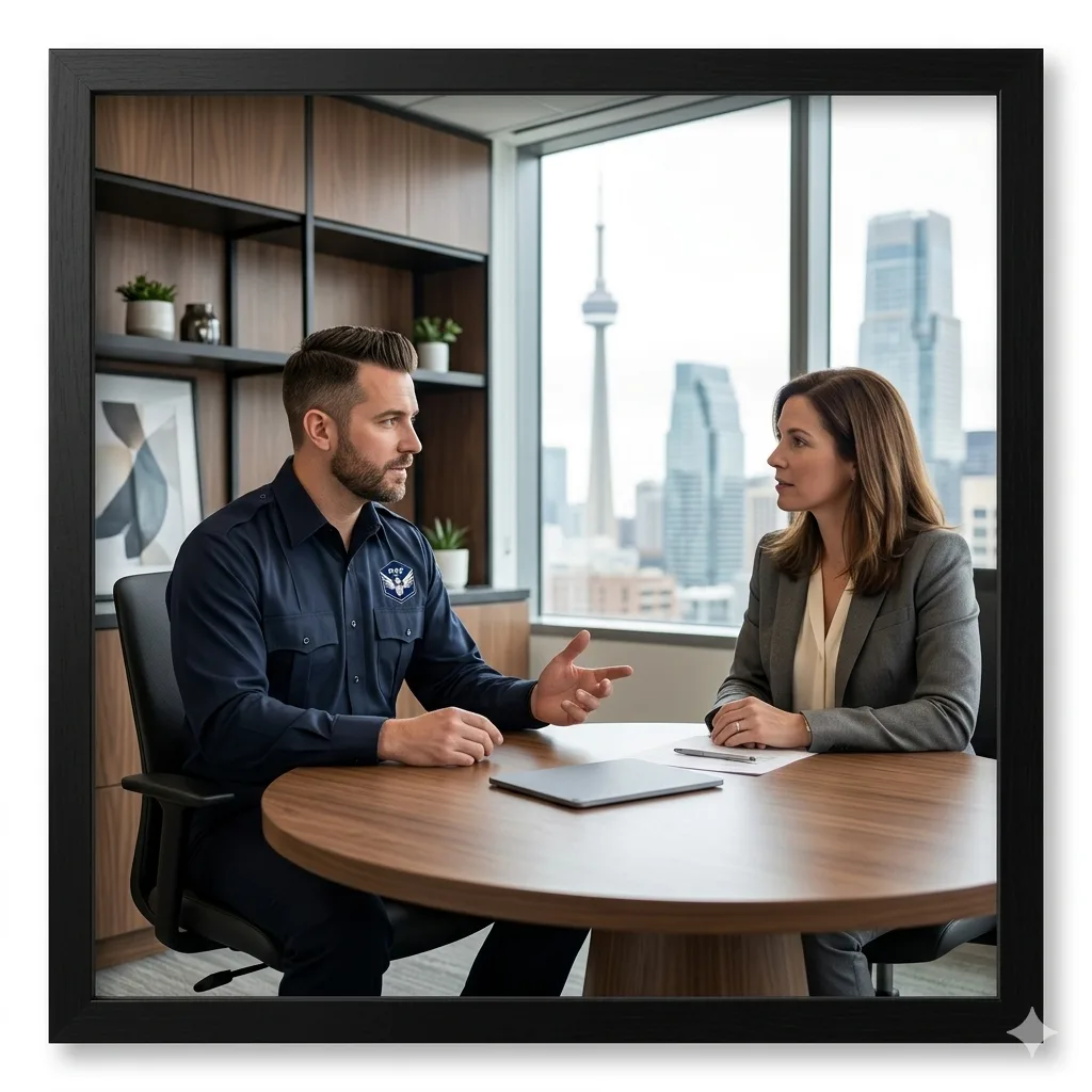 Client meeting with security supervisor